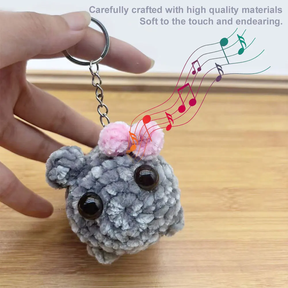 Sad Hamster Meme Sound Music Plush Toy Sad Hamster Plush Toy with Bow Pendant Keychain Kawaii Crocheted Dolls Gift for Women Men 3
