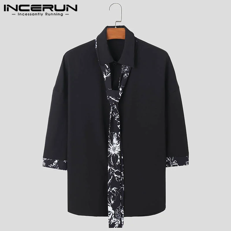 thumbnail image 1 of INCERUN, camisas de verano y otoño para hombre, camisetas de retazos a la moda, camisetas de manga tres cuartos con solapa, ropa de calle de talla grande S-5XL para hombre, 1 of 5