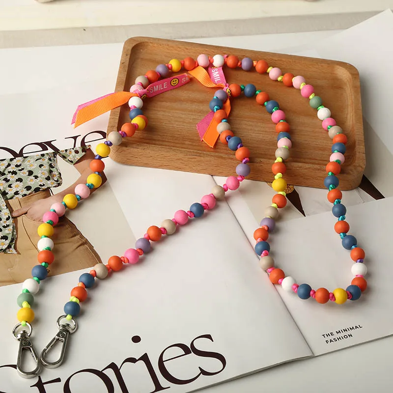 

Long wood beads Chain chunky Bag for women, Mobile Phone Lanyard Charm Anti-Lost Lanyard Strap Handbag, handmade Eco friendly