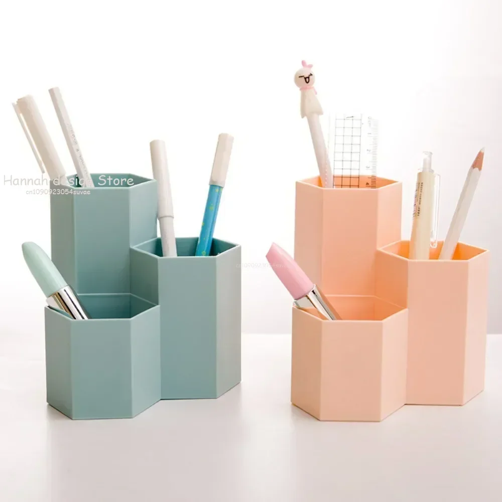 Brush Storage Box Pen Holder Large Capacity Honeycomb Shape Slant Insert Desk Organizer Plastic 3 Lattices Cosmetic Make-up Stud pen holder stationery organizer pen pencil case
