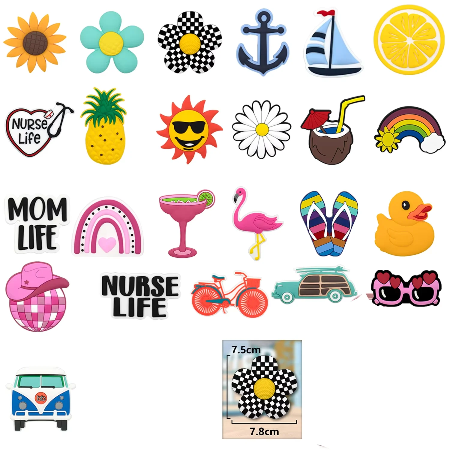1 stücke niedlichen Ente Flamingo Charms für Strand tasche Zubehör Sonne Regenbogen Kokosnuss Ananas Handtasche Dekoration Strand Einkaufstasche