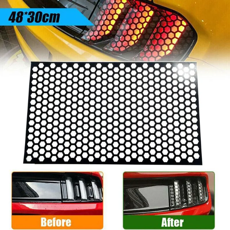 Car Sticker Car Tail Light Decals Car Rear Taillight Honeycomb Car Sticker Fashionable Taillight Black Fog Light Smoke Film Decal Sticker for Ford Mustang