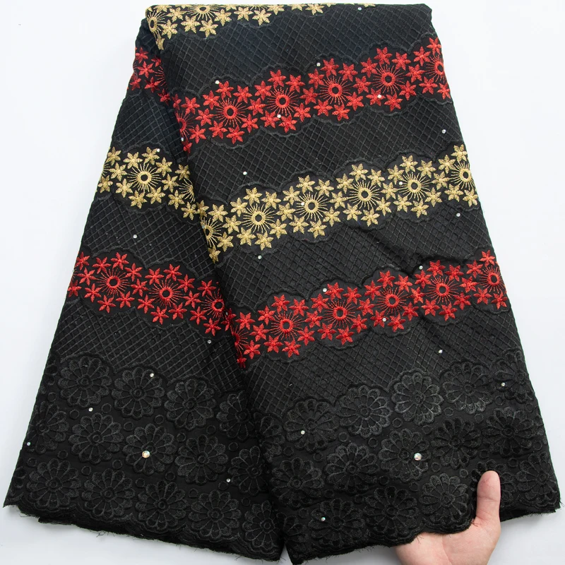 

Nigerian Lace Fabric 2023 Black African Cotton Lace Fabric With Stones Swiss Voile Lace Fabric For Women Party Dress Sew A3225
