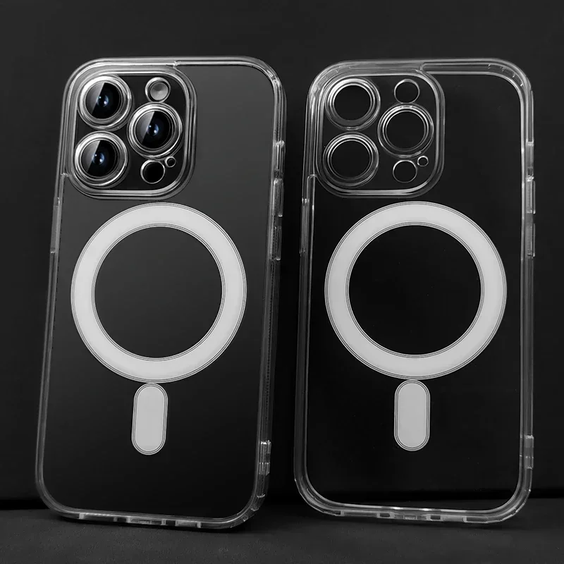아이폰 에어 17 16 15 14 13 12 11 프로 맥스 플러스용 투명 마그네틱 하드 폰 케이스 (맥세이프 무선 충전 지원 오리지널 커버)