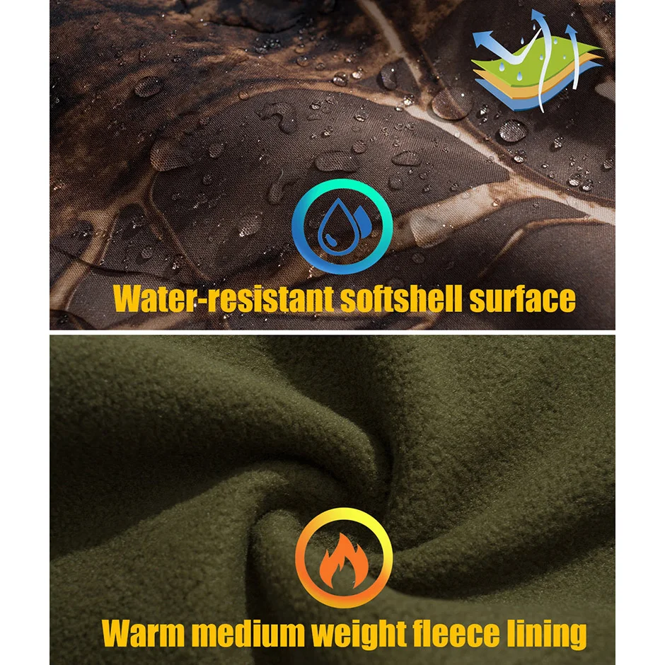 Men’s Silent Soft Shell Camo Tactical Jacket – Waterproof, Warm Fleece Hunting & Outdoor Hooded Coat 5