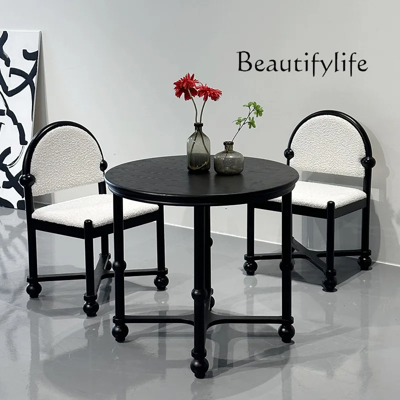 

Chinese Ancient Style Creative Designer Art round Dining Table and Chair Negotiation Dessert Shop Table and Chair Combination