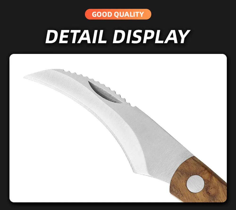 Description Picture 6 of itemRosewood Handle Mushroom Knife Outdoor Keychian Folding Knife Camping BBQ Hand Tools With Brush EDC Grafting Knives