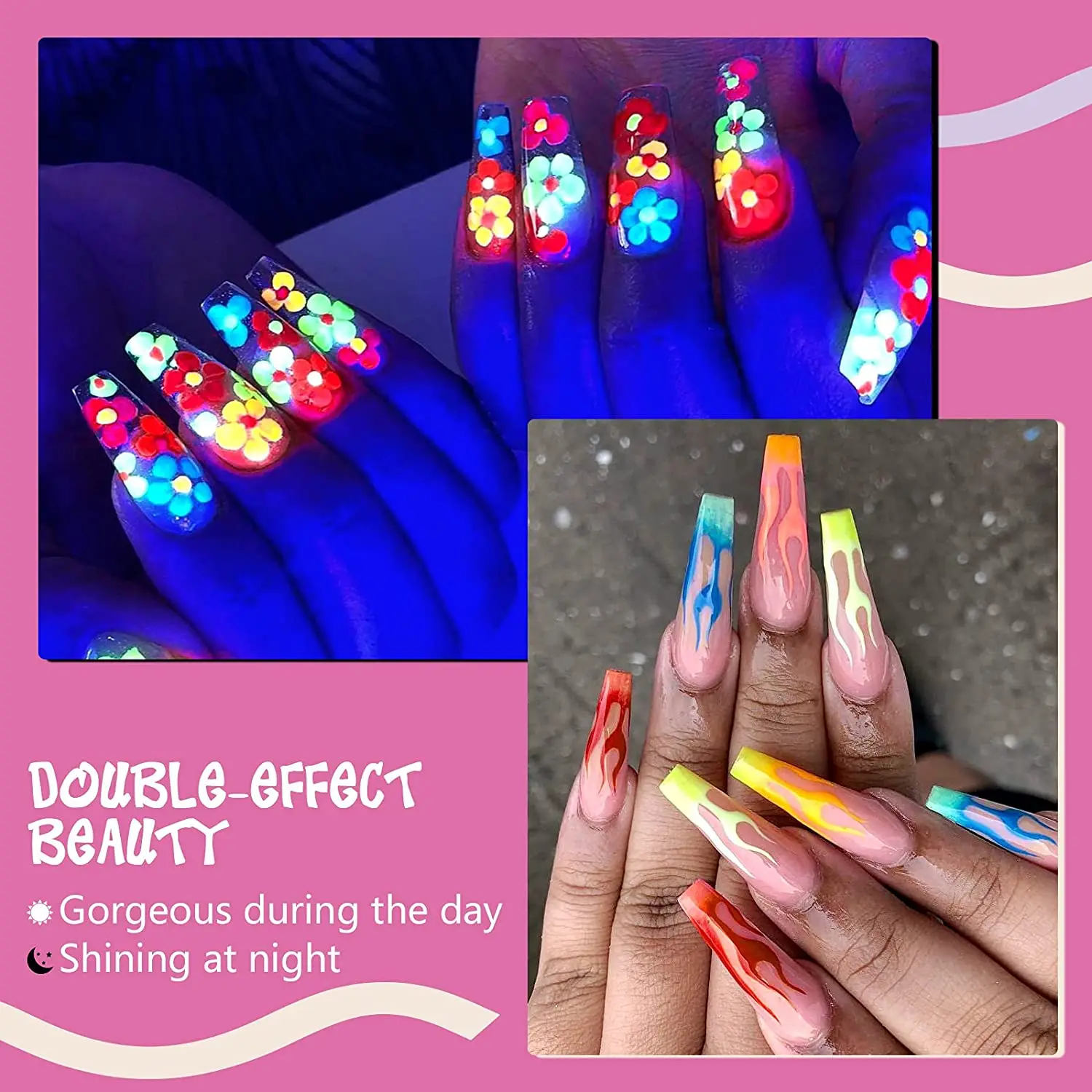 10g*12pcs Glowing Green Blue Light Luminous Nail Art Glitter Powder Phosphor Pigment Noctilucent Long-Lasting Glow in Dark Dust