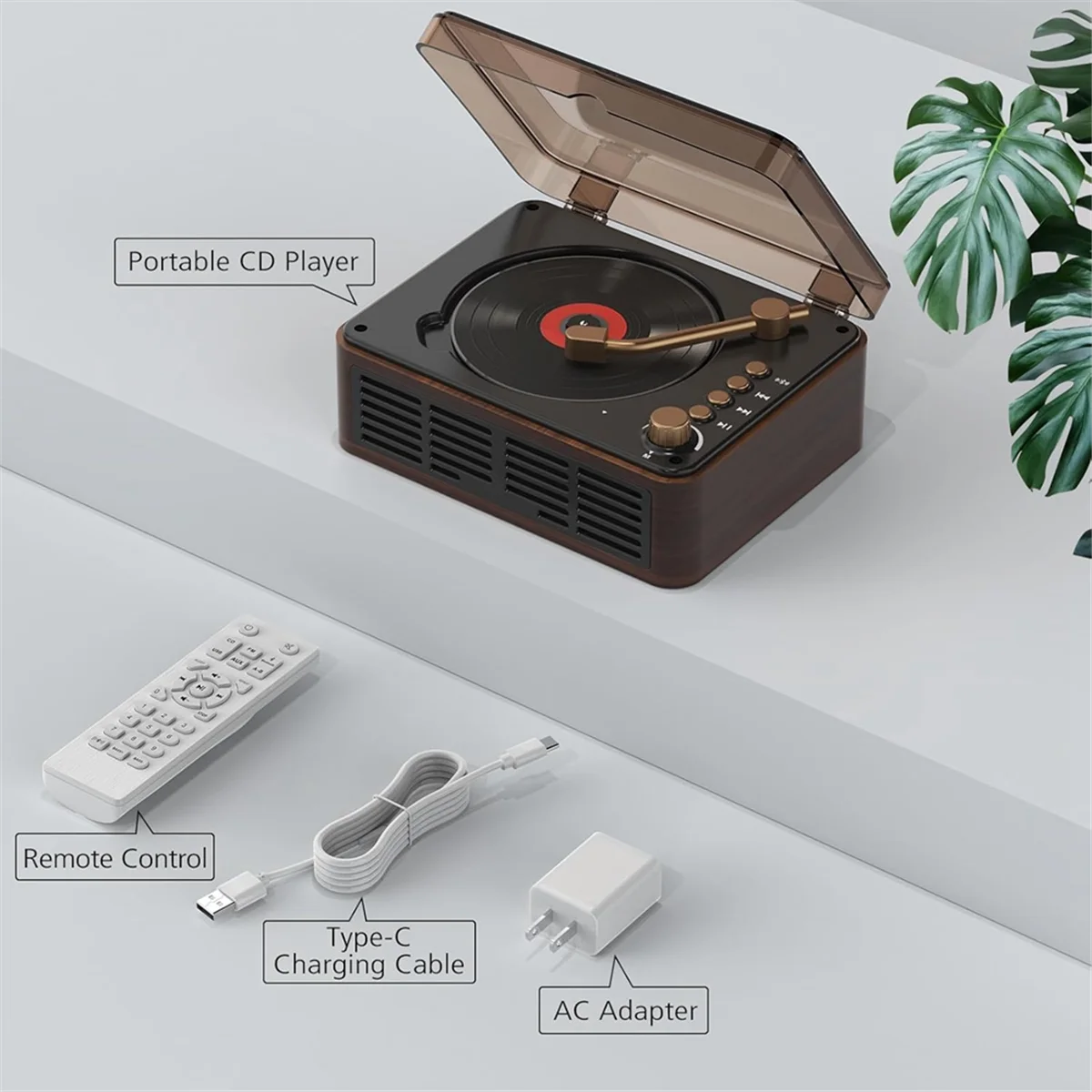 Multifunction Bluetooth CD Player HiFi Sound Music Player Speaker,Support AUX/USB/FM Radio for Home,Office US Plug