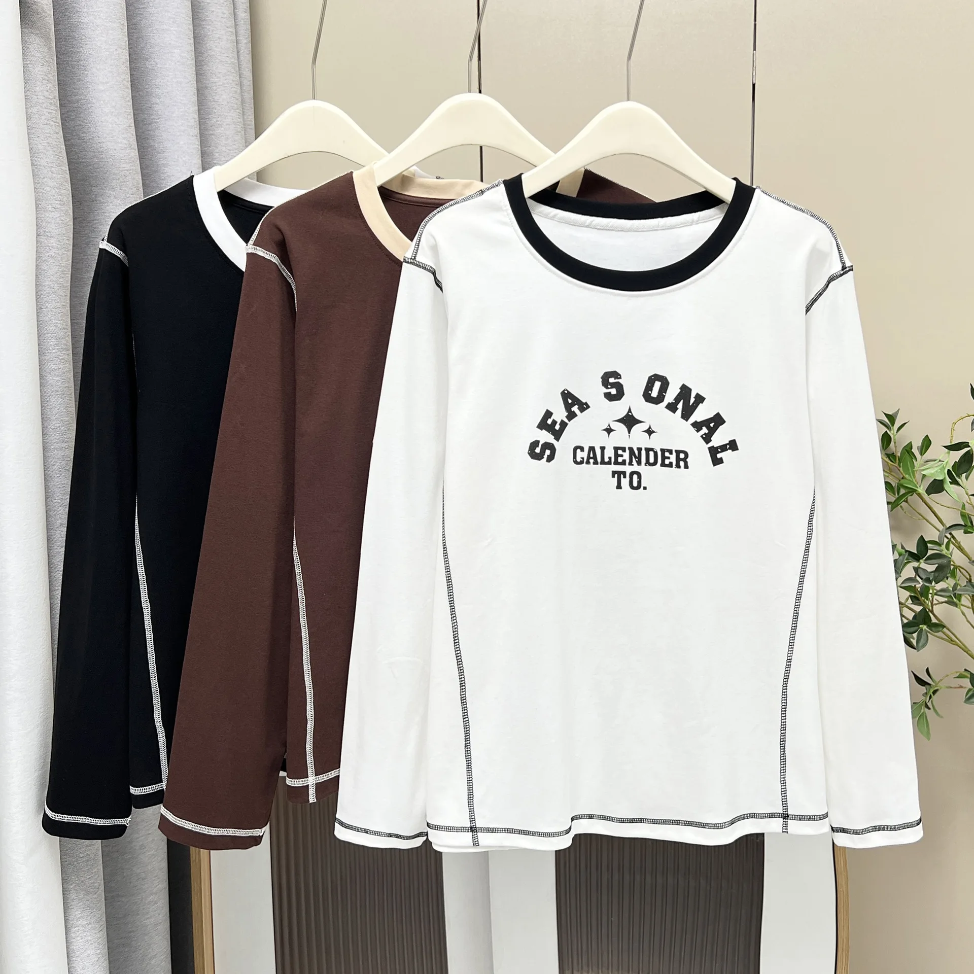 Fashion Plus Size Women's T-Shirt Autumn New Style Long Sleeve Top With Bright Line Printed Letters Youthful Student Tees 7032