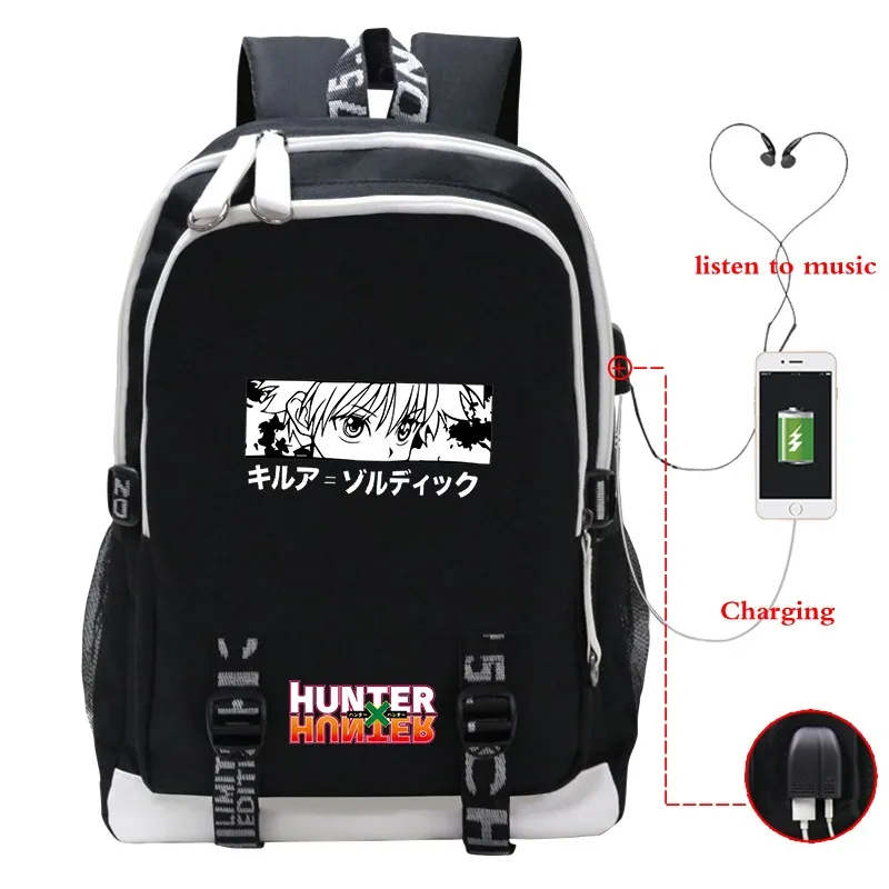 Anime Hunter X Hunter Backpacks for Students Girls Boys USB Charging Travel Bagpack Cartoon Teens School Bags College Knapsack