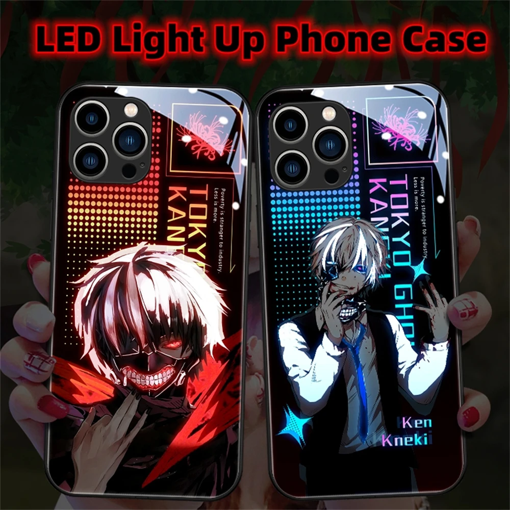 

Anime Tokyo Ghoul LED Back Cover Light Up Shockproof Phone Case For XiaoMi 11 12 12 13Pro Ultra RedMi K60 Pro E K50 K40 Poco F3