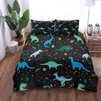 Dinosaur Space Night Duvet Cover Set King Queen Double Full Twin Single Size Navy Bed Linen Set 1