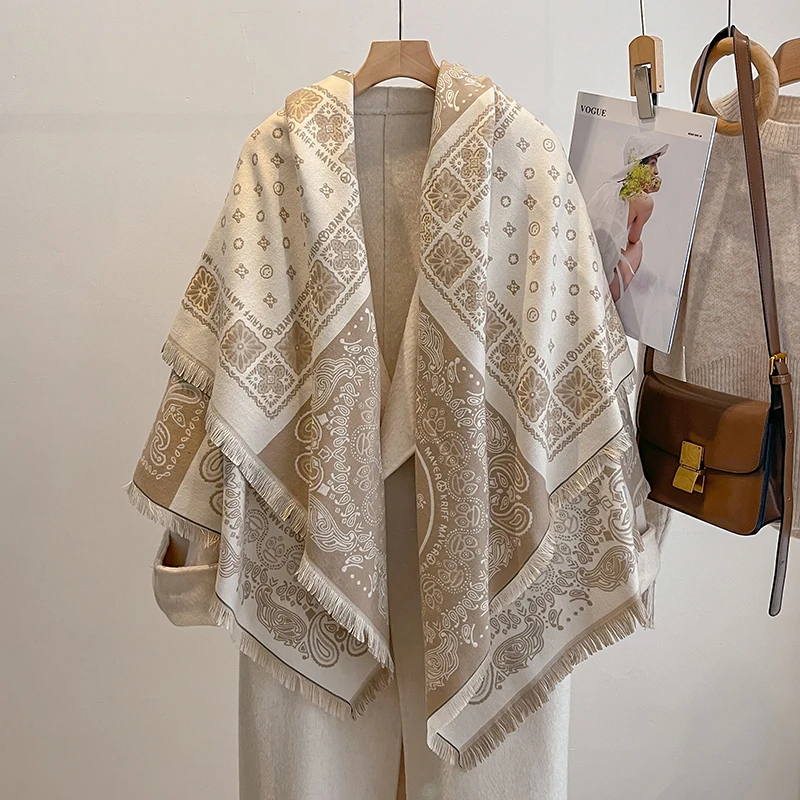 2025 Luxury Brand Winter Women's Cashmere Scarf - Abstract Printed Tasseled Shawl Wrap, Pashmina Bandana & Elegant Poncho