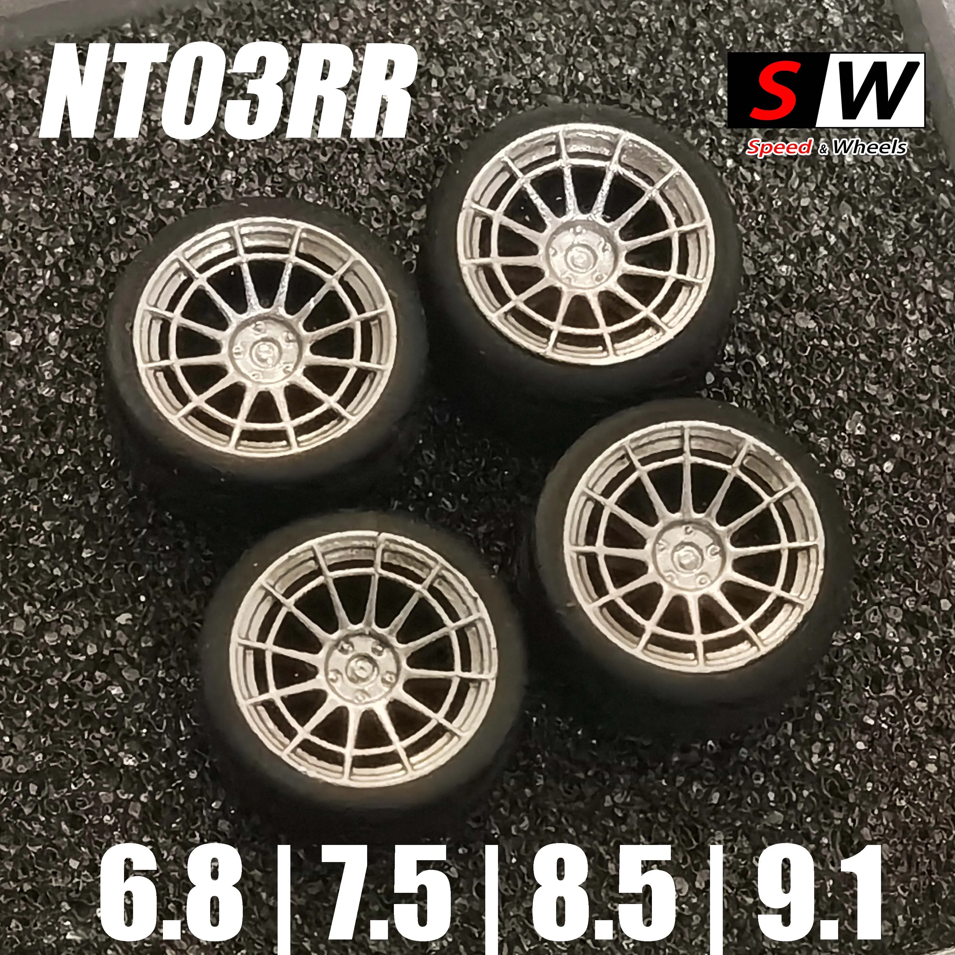 ブラックミニカー クロームホイール Swホイール-ミニおもちゃの車モデル、nt033r rims、ゴムタイヤ