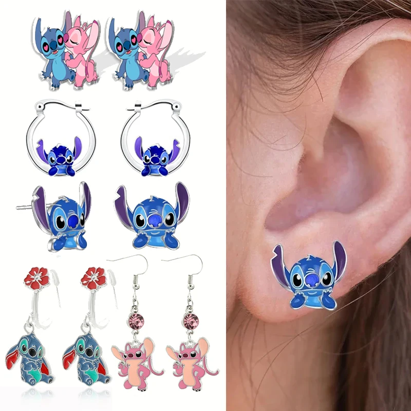 Pendientes de Disney Stitch para mujer, aretes de metal de Lilo & Stitch, accesorios de joyería para mujer, aretes Kawaii Stich para mujer y niña, regalos
