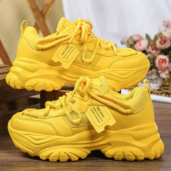 Yellow Sneakers Woman Platform Sports Shoes Breathable Women Sneakers Ladies Thick Sole Shoes Tennis Outdoor Casual Shoes 1