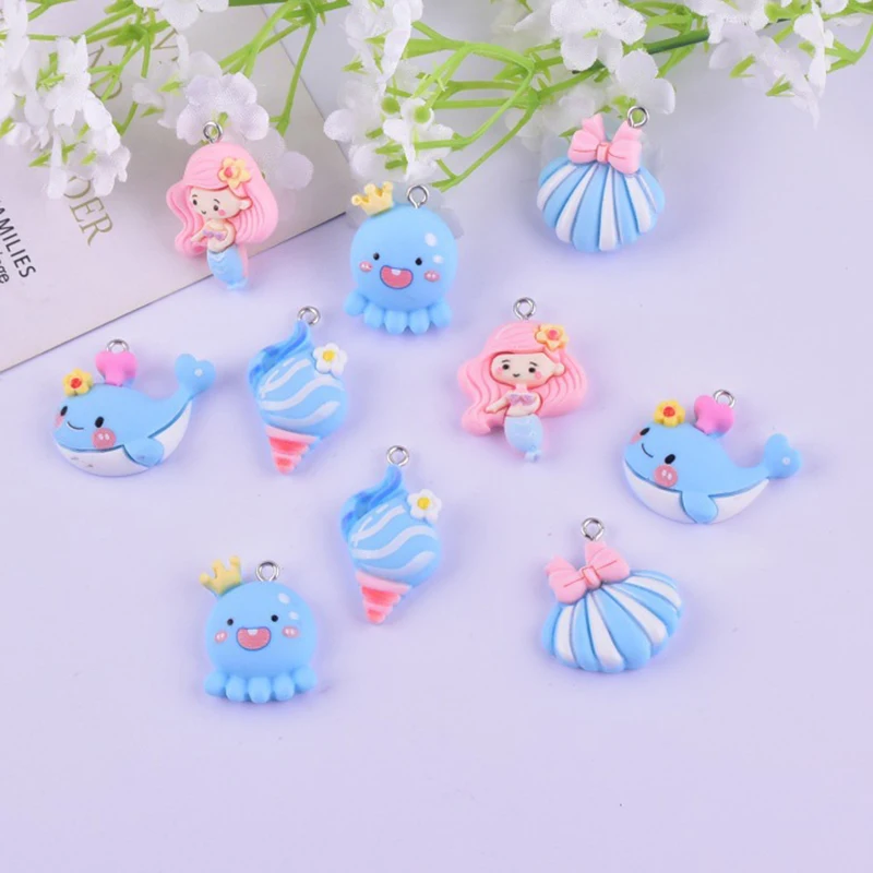 

10Pcs Cartoon Cute Mermaid Sea Resin Charms Cute Small Earring Pendants for DIY Jewelry Making Keychain Phone Decor Accessories