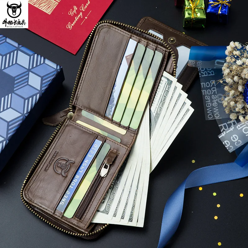 The Best Birthday Gift for Lover or MEN Fashion Genuine Leather Short Style Soft Cow Leather Card Dollar Clip Coin Purse Wallet
