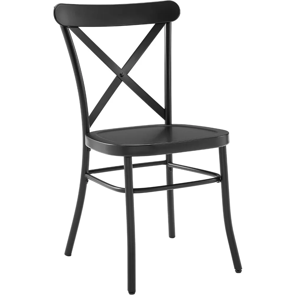 Camille Metal X Back Café Dining Chairs Set of 2, Matte Black 4
