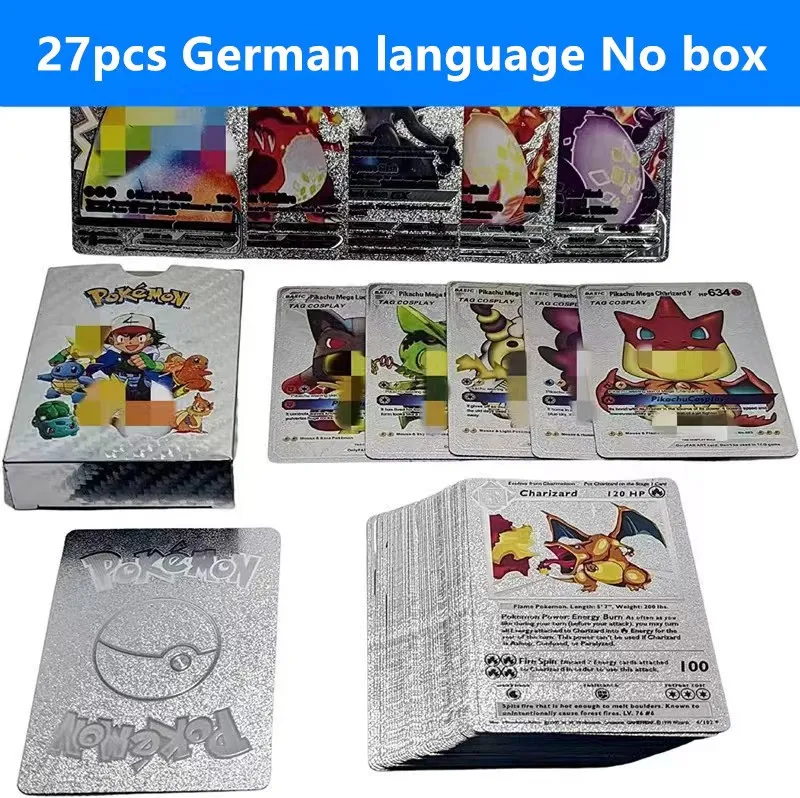 thumbnail image 1 of 27-110pcs carte pokémon françaises Pikachu Gold Silver Black Vmax GX English Spanish French German Card Toys, 1 of 5