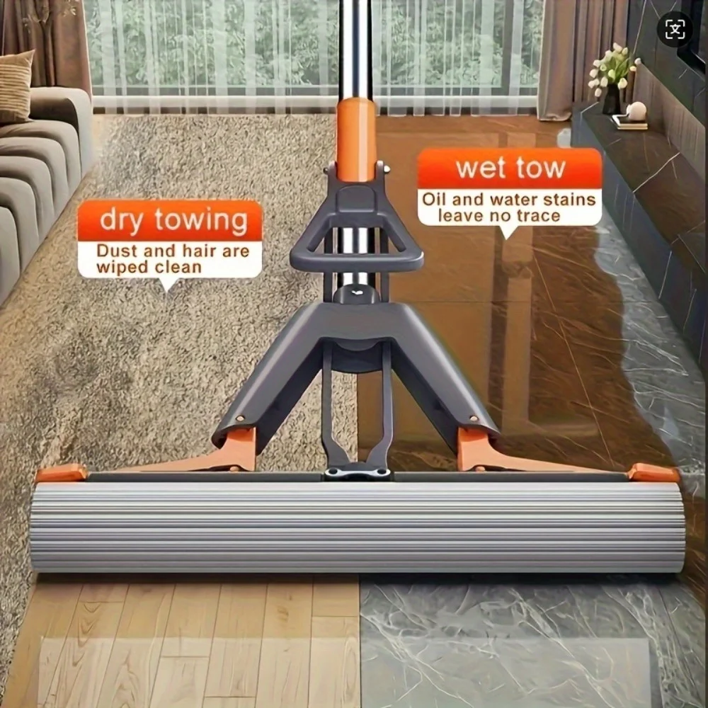 Multifunctional Bi-Fold Pressure Suction Mop - Stainless Steel & Plastic, Ergonomic Handle, Portable Foldable Design