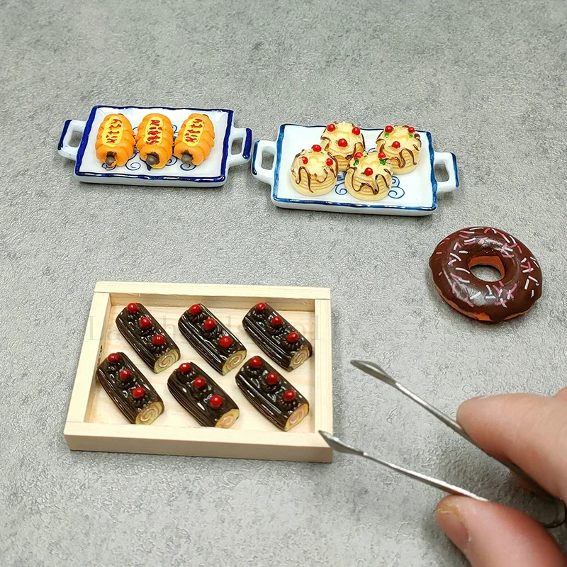 1:12 Dollhouse Mini Wooden Alloy Trays, Snack Plates, Fruit Plates Model for Dollhouse Kitchen Furniture Accessories 2