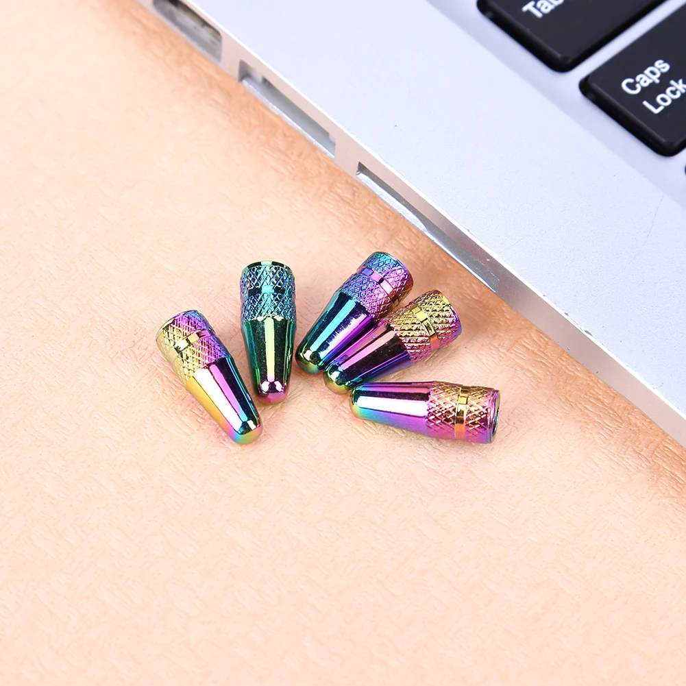 5pcs Bicycle Wheel Valve Dust Cover Replacement Bike Tire Valve Stem Caps Rainbow Color Aluminum Alloy Parts for  Valves