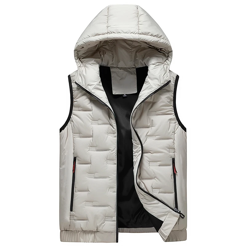 2024 New Winter Men's Warm Vest Jacket Hooded Vest Man Loose Windproof Casual Waistcoat Working Vest Male Coat