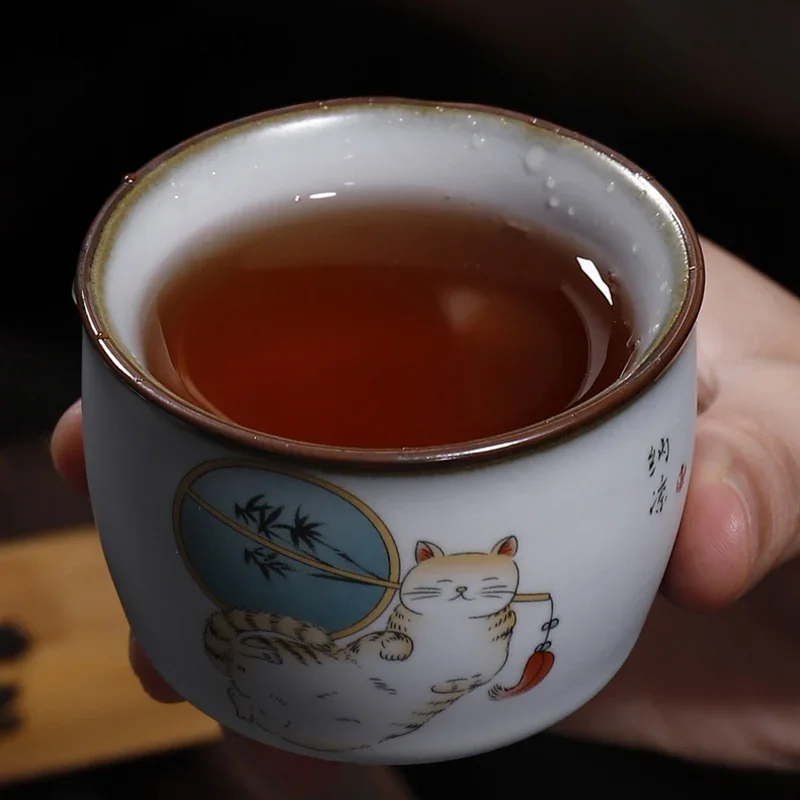 Tea Cup Retro Ru Kiln Ceramic Teacup Coffee Cup Handmade Tea Bowl Chinese Tea Set Accessories 100ml tea cup