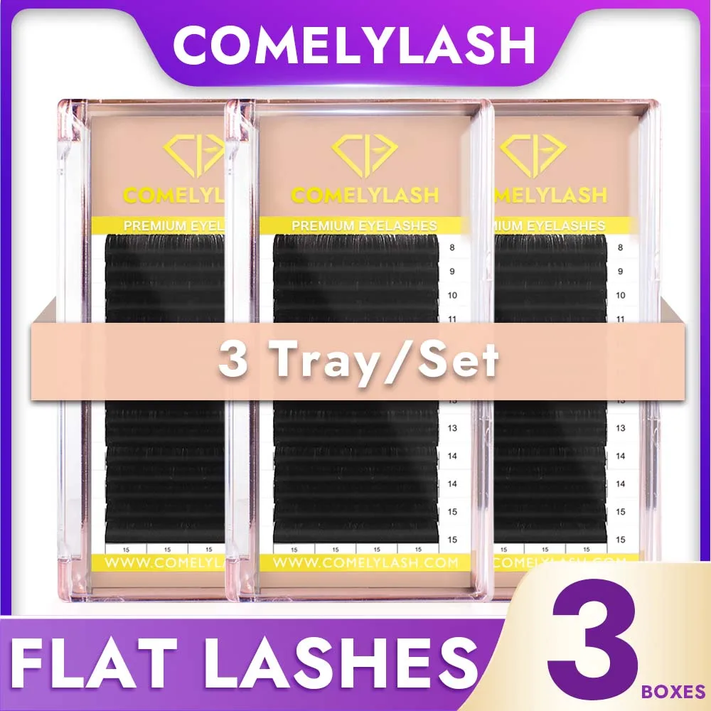 COMELYLASH 3 Trays Ellipse Eyelash Extensions Flat Individual Eyelashes Black Mink Flat Lash Extensions aguud ellipse super flat matte lashes soft split tips ellipse false eyelash dark black individual faux mink flat lash extensions