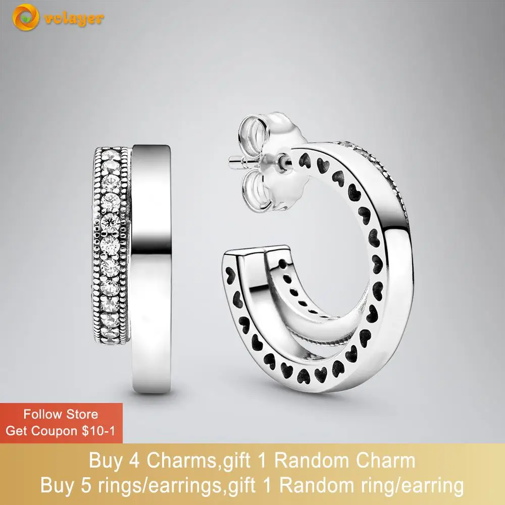 

Volayer 925 Sterling Silver Earrings Pavé Double Hoop Earrings for Women Female Fashion Jewelry Making Gift Free Shipping