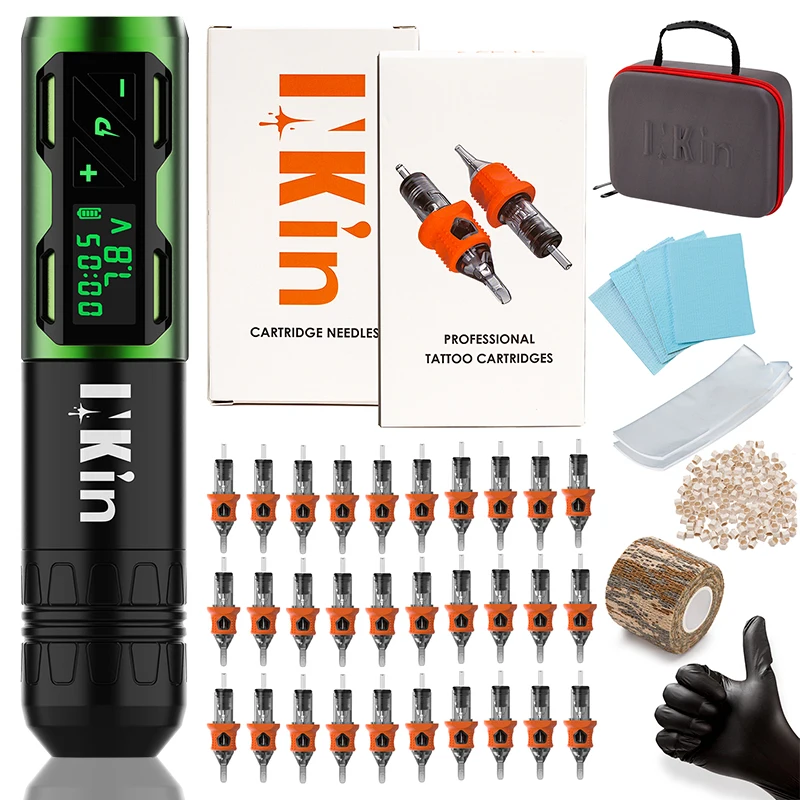 

INKIN CL2 Wireless Battery Tattoo Pen Machine Swiss Motor 32 Pcs Silicone Cartridge Needle Kit for Tattoo & Permanent Makup