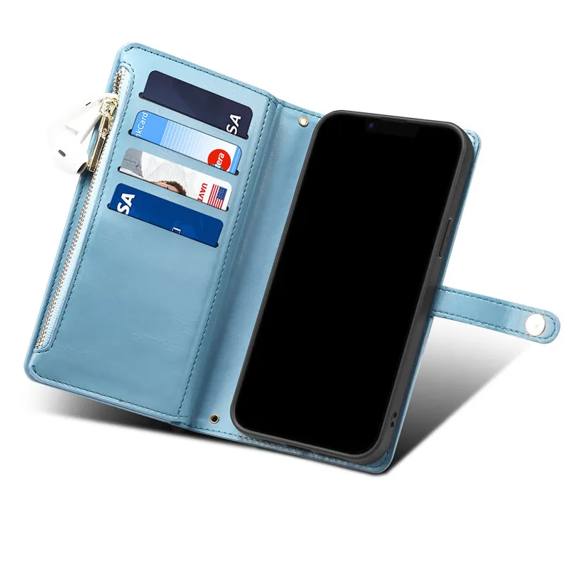 Leather Flip Cover Zipper Wallet Card Case