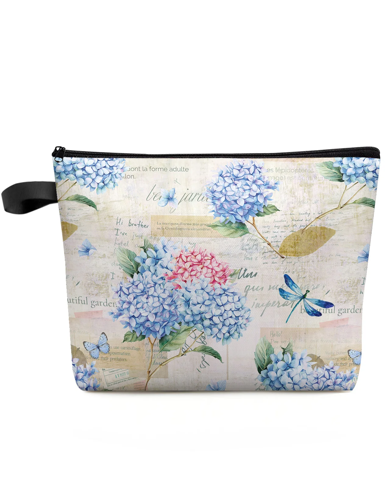 

Spring Hydrangea Flower Dragonfly Vintage Makeup Bag Pouch Travel Essentials Women Cosmetic Bags Organizer Storage Pencil Case