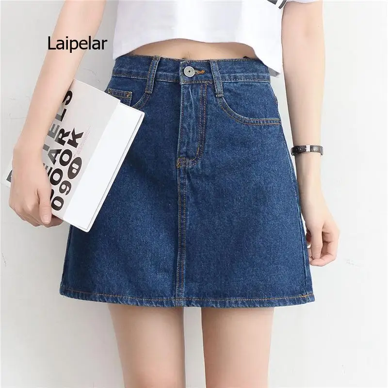 

High Waist Women Denim Mini Skirt Fashion Summer Korean A-line Jeans Skirt Casual Harajuku Faldas Mujer Moda