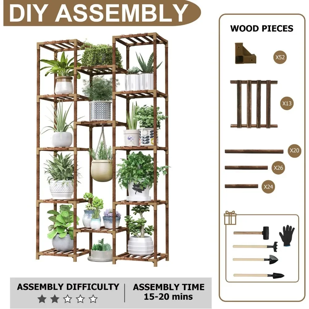 Plant Stand with Grow Light,  63" Plant Rack Holder Flower Stand, Plant Display Boho Decor, 13 Tier Large Outdoor Plant Shelf 4