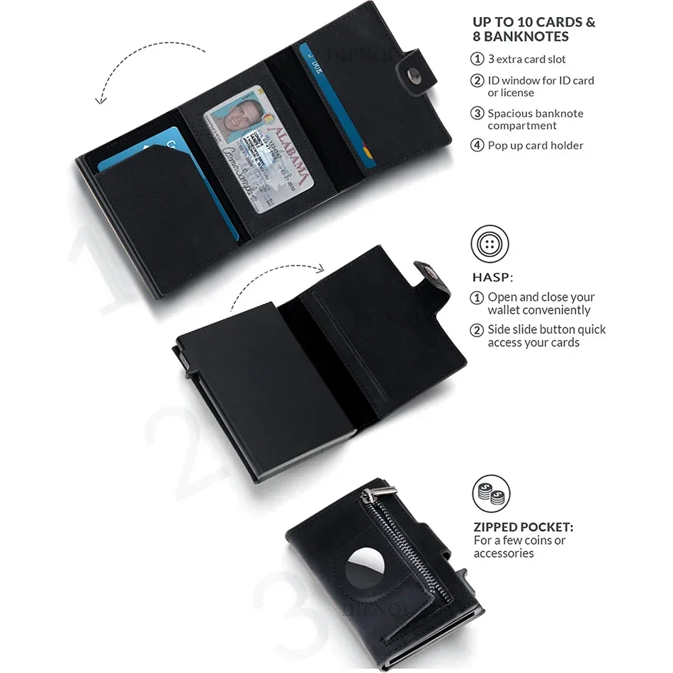 Luxury RFID Card Wallet with Zipper Hasp and Money Holder