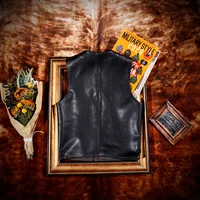 Classic: Ami Ka Ji Japanese Round Neck Motorcycle Genuine Leather Horse Leather Vest Men's Vest Slim Retro Cargo Horse Clip 2