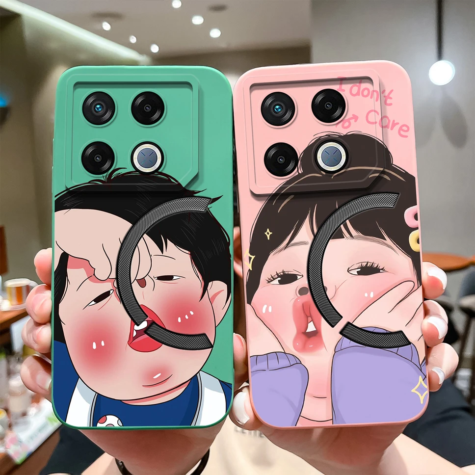 Cute Healing Pattern Soft Liquid Silicone Protective Phone Case Back Cover