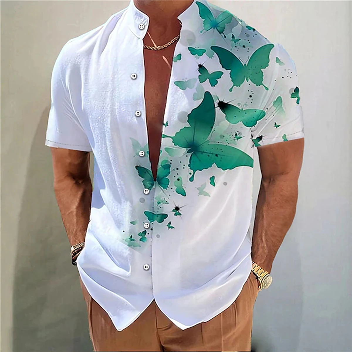 Casual Short Sleeved Shirt Short Sleeved Shirt Hawaiian Shirt Men's shirt butterfly pattern 3D printing stand collar multi-color outdoor street short sleeve Hawaiian large size shirt XS-6XL
