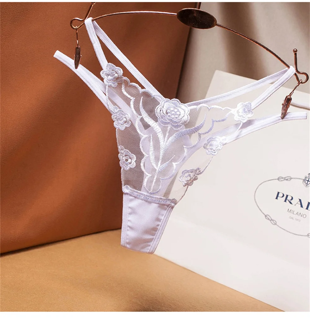 

Sexy Lingerie Female Perspective Panties Embroidered Women Thong Ladies Transparent Seductive G String Tease Eroctic Underwear