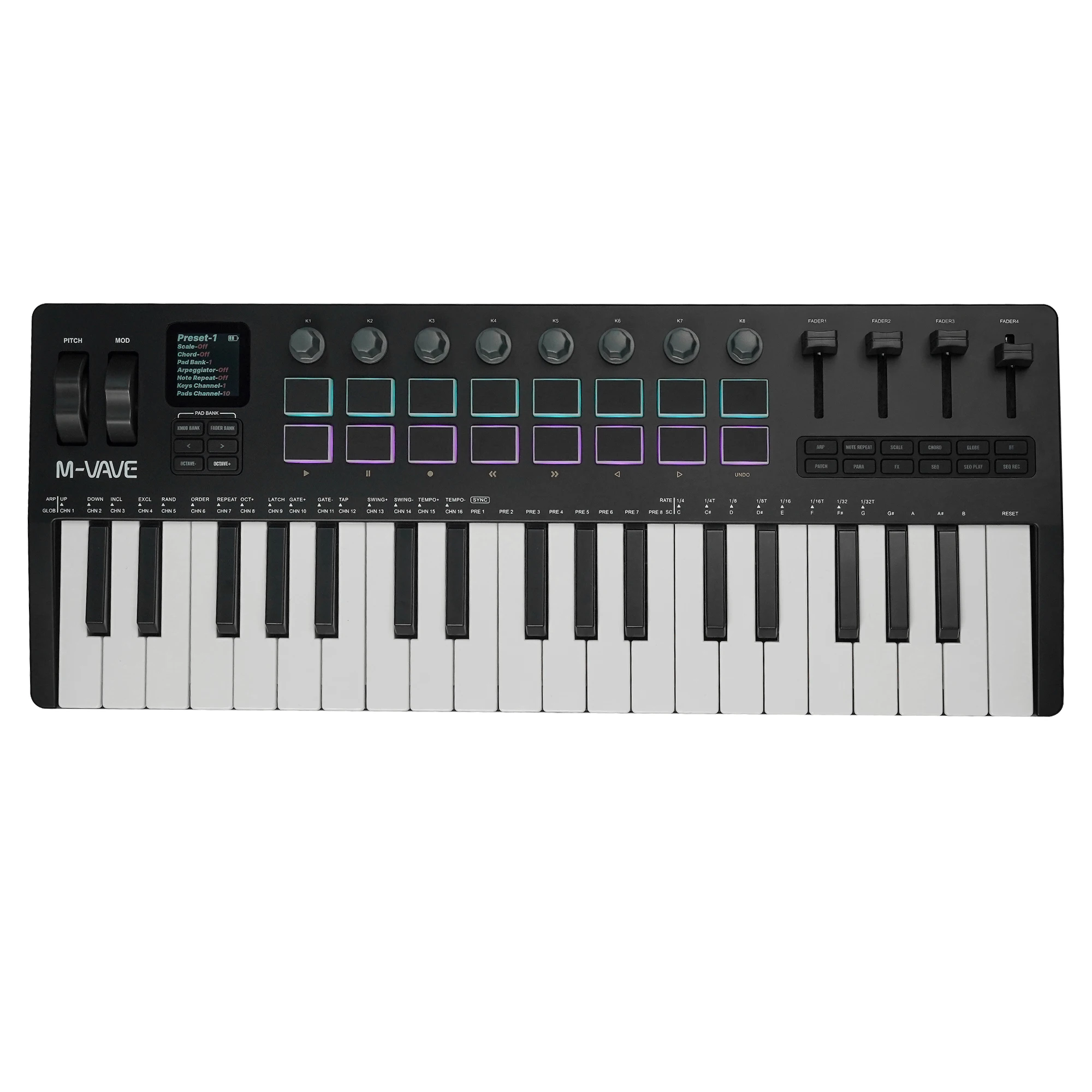 M-vave SMK-37 PRO 37-Key MIDI Keyboard 16 RGB Pads 4 Faders 8