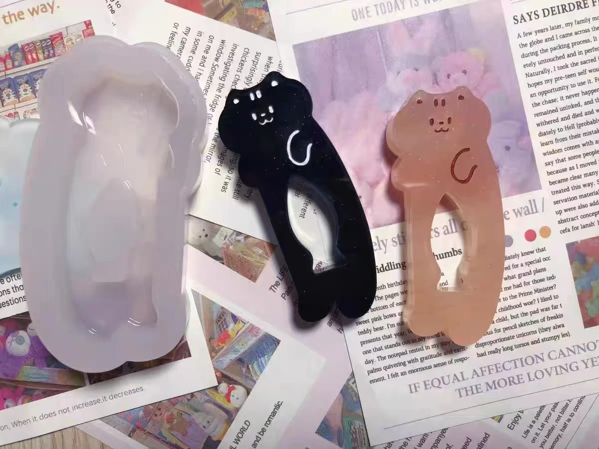 DIY 에폭시 송진 몰드, 곰 토끼 실리콘 셰이커, 몰드 보석 도구, 머리핀 헤어클립 몰드