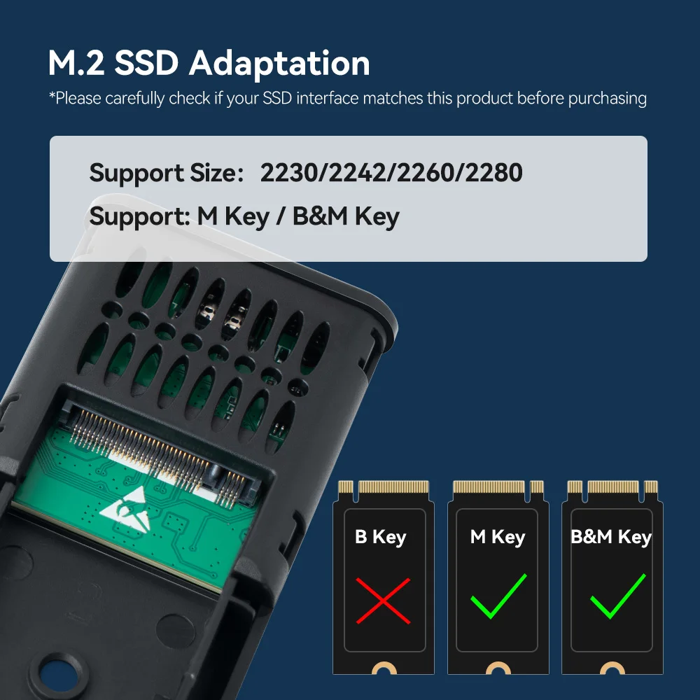 Unionsine-carcasa de SSD M.2, adaptador USB 3,2 Gen2, USB C, teclas M y B & M para 2230, 2242, 2260