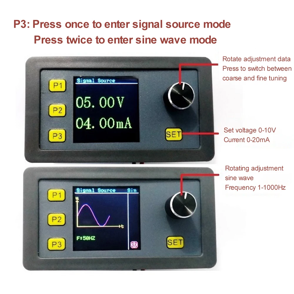 DC7-24V Signal Generator Generator Module PWM Pulse Adjustable Module 0-20mA 0-10V Signal Generator 1-1000Hz Sine Wave Generator 5