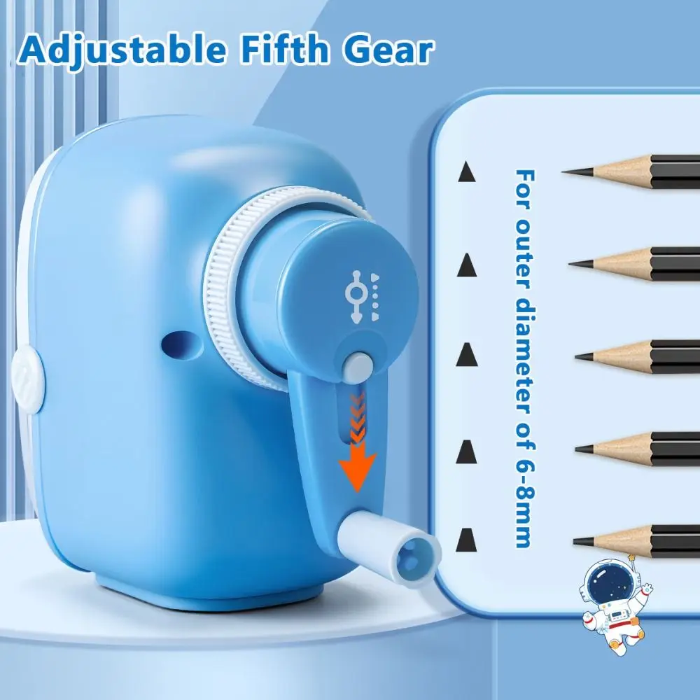 조절 가능한 5단계 연필깎이 손으로 돌리는 연필깎이 자동 연필삽입 연필깎이 도구 연필 막힘 방지