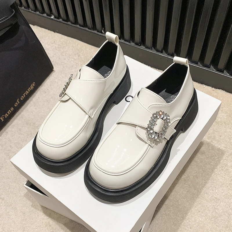

Повседневная женская обувь, сабо на платформе, британский стиль, Осенние лоферы с кристаллами, круглый носок, оксфорды, женская обувь, криперы, преппи