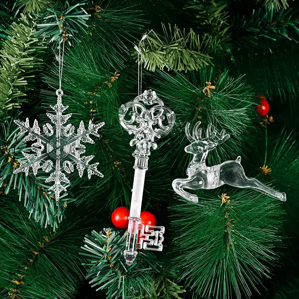 

Clear Acrylic Snowflake Deer Pendant Icicle Ornament Pieces Christmas Xmas Tree Ice Ornament Decoration Winter Birthday Party