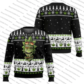 Black 420 Rick Trendy Fun Holiday Sweater Retro Style Sweatshirt Print Pullover Xmas Jumper 2026 New Ugly Christmas Sweater